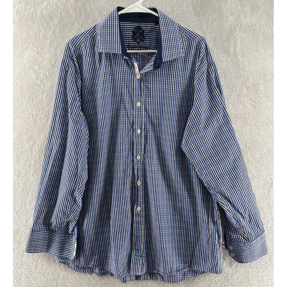 English Laundry Shirt Men's 17.5 34/35 Blue White Check Cotton Button Down